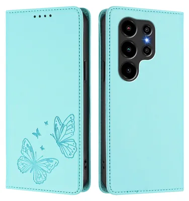 Produktbild von Lederhülle für Blackview Wave 10C, Schmetterling Prägung Leder Brieftasche Schutzhülle mit Ständer Türkis