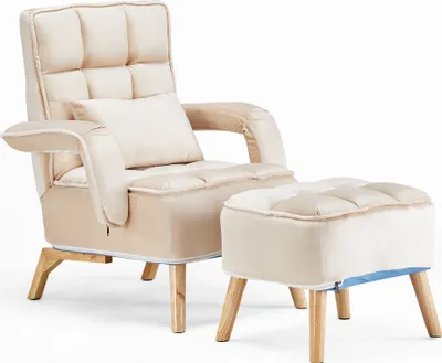 Produktbild von CLIPOP Samtstoff Relaxsessel, mit Hocker, Rückenlehne 5-stufig einstellbar, Beige