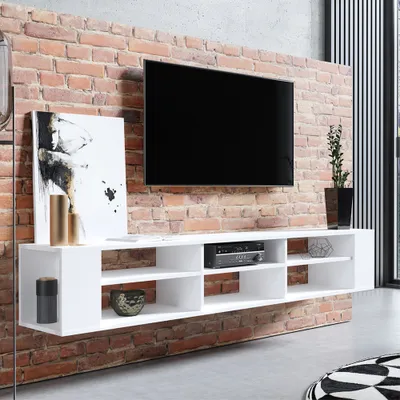 Produktbild von Selsey WERI - TV-Board / TV - Hängeboard Weiß mit 6 offenen Fächern, minimalistisch, 175 cm breit