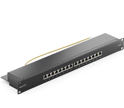 Produktbild von deleyCON CAT 6a Patchpanel Verteilerfeld 16 Port - Desktop 19" Zoll Rackeinbau Servermontage RJ45 Geschirmt - TIA568A TIA568B - Schwarz