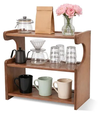 Imagen del producto de Omgoods - Portavasos de bambú con 3 compartimentos para tazas de café y vasos