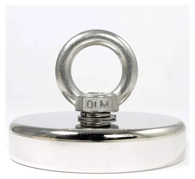 Produktbild von Neodym Magnet - Flachgreifer mit Ringmutter - Bergemagnet Topfmagnet 90mm - 340KG Zugkraft - M10 Gewinde Öse - Ösenmagnet