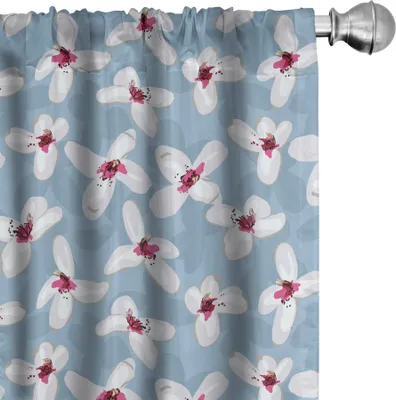 Obrázok produktu pre ABAKUHAUS Kvetinové závesy, záclony, umelecký kvetinový vzor abstraktných jednoduchých orchideí, 2 kusy 75 x 175 cm, bledomodrá viacfarebná