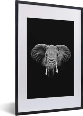 Produktbild von MuchoWow® Gerahmtes Poster Elefant auf schwarzem Hintergrund - schwarz und weiß 40x60 cm - Poster mit Schwarzem Bilderrahmen Wandposter Rahmen Foto Bilder - Poster in Rahmen