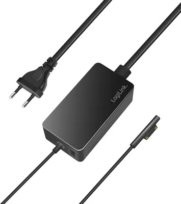 Zdjęcie produktu dla Zasilacz 220V LOGILINK, do Microsoft Surface, kompatybilny z Pro i Laptop/Go/Book, 65W, USB 5V/4A, 1.5m, czarny