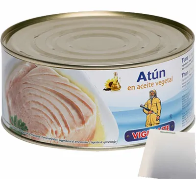 Produktbild von Vigilante Weißer Thunfisch in Pflanzenöl, Atún en aceite vegetal (650g Dose ATG) + usy Block