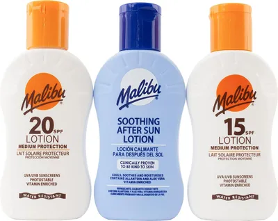 Produktbild von Malibu Reisepaket Sonnenschutzlotionen LSF 15 LSF 20 + After Sun Lotion