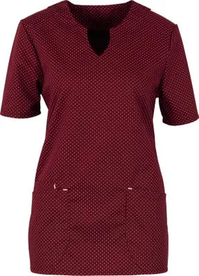 Produktbild von beb MEDIZIN/PFLEGE Damen KASACK Kurzarm V-Neck Weinrot gepunktet XL