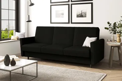 Produktbild von MEBLINI Sofa mit Schlaffunktion - Schlafcouch Ausziehbar - Schlafsofa mit Bettkasten - Sofabett - Couch mit Schlaffunktion - Klappsofa - ANDRES 2 - 218x87x93cm - Schwarz Webstoff