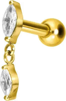 Produktbild von Ohrpiercing Titan Ohrpiercing mit Innengewinde 2 KRISTALLTROPFEN Gold Stablänge: 6mm