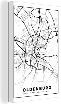Obrázok produktu pre OneMillionCanvasses® - Plátno - 90x140 cm, Mapa - Mapa Oldenburgu, Nástenná umelecká dekorácia - Fotografia na plátne - Obraz na drevenom ráme - Dekorácia na stenu - Spálňa