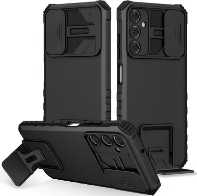 Image de Étui pour Samsung Galaxy A05S étui de protection militaire double couche avec support et protection coulissante de l'appareil photo noir