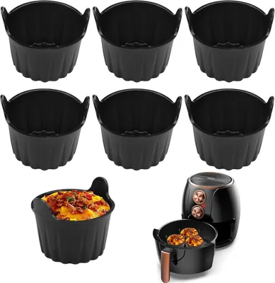 Produktbild von 6 Silikon Muffinförmchen für Heißluftfritteuse, wiederverwendbar | Mit Antihaftbeschichtung und BPA-frei, für Muffins, Kuchen, Eier und Pudding