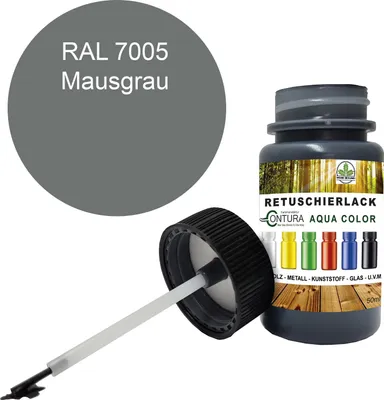 Produktbild von Reparaturlack Lackstift RAL Lack Pinselflasche 50ml. Farbe Holz Metall Möbel Auto Bad Retuschierlack - RAL 7005 Mausgrau