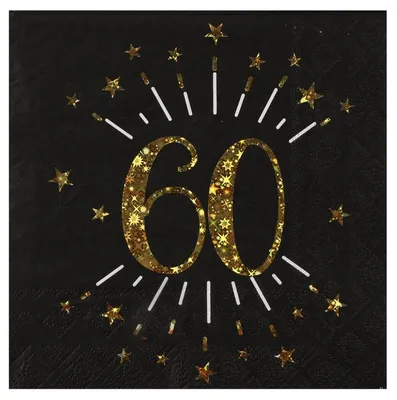 Produktbild von 10 Servietten Geburtstag 60 gold schwarz