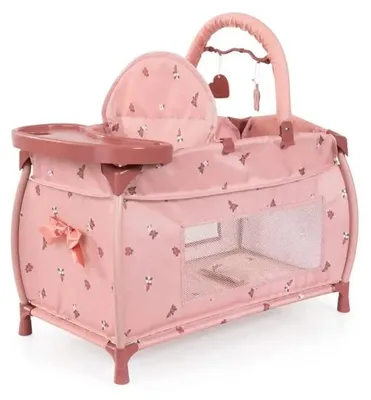 Produktbild von Bayer Design 62826AA Puppenbett mit integriertem Hochstuhl, Esstablett, Mobile, Bettdecke, Kissen, modern, für Puppen bis 46 cm