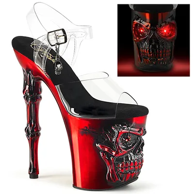 Produktbild von RAPTURE-808-LT Pleaser Damen High Heels Plateausandaletten klar Satin rot Chrom