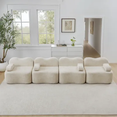Produktbild von STILVORA 4-Sitzer Sofa aus 32D-Hochdichtschaum, Modulares Sofa mit tiefer Sitzfläche, Ecksofa mit beweglichem Armlehnenkissen
