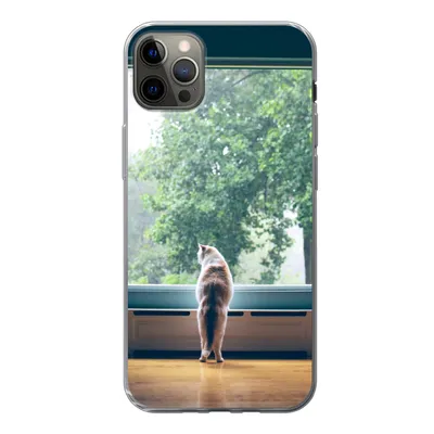Produktbild von MuchoWow® Handyhülle Schutzhülle Hülle für iPhone 13 Pro Max Katze - Fenster - Pflanzen Silikon Softcase Handy Hülle - Mobiltelefon