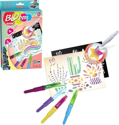 A product box and art supplies are displayed.