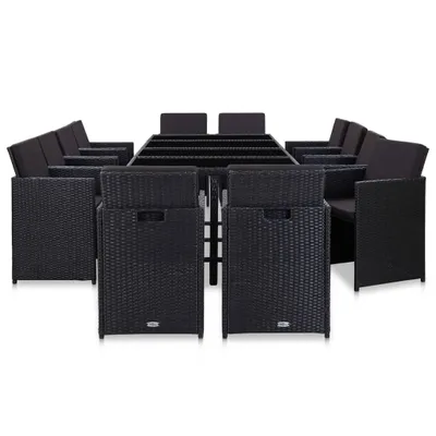 Image de vidaXL Ensemble de jardin 13 pièces avec coussins Poly rotin noir