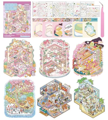 3D-Stickerbuch für Kinder, 6 Themen, 19,5 x 25,5 cm