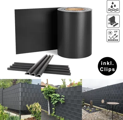 Produktbild von XMTECH 195mx19cm Fólie na ochranu soukromí PVC Privacy Strip s 90 upevňovacími klipy Fólie na plot s dvojitou tyčí pro zahradní plot, antracitová barva