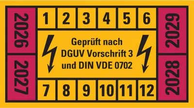 Produktbild von Dreifke® Prüfplakette n.DGUV 3 26-29, gelb/rot, Dokumentenfolie, selbstkleben...