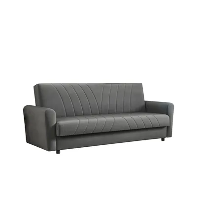 A gray sofa is shown against a white background.