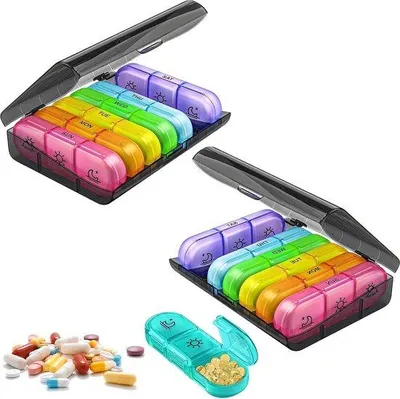 Produktbild von Medikamentenbox 7 Tage 6 Fächer - Tabletten Morgen Abend Nacht 1 Woche - tragbare Medikamentenbox für Vitamine Fischöl - Medikamentenorganizer.