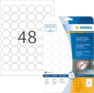 Produktbild von HERMA Folien-Etiketten A4 30mm weiß ablösbar          960St.