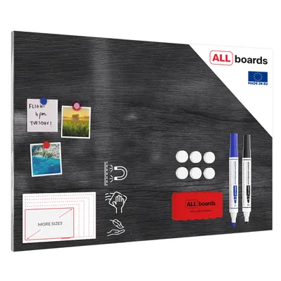 Produktbild von Metallische Magnettafel GRAUES HOLZ 90x60cm MetalBoards Memoboard für jede Art von Magneten Magnetpinnwand + Marker, 10 Magnete und Schwamm