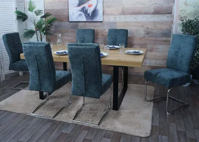 Produktbild von 6er-Set Esszimmerstuhl MCW-G56, Küchenstuhl Freischwinger Stuhl Lehnstuhl, Metall Stoff/Textil Chenille blau-grün