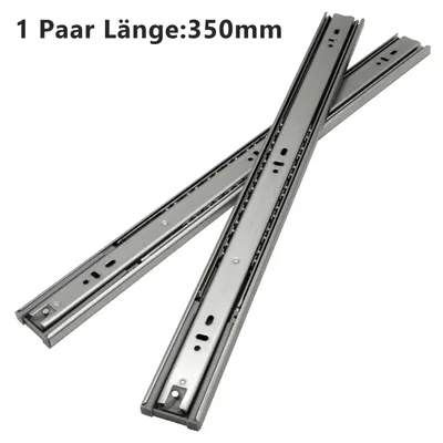 Two metal drawer slides are shown diagonally on a white background.
