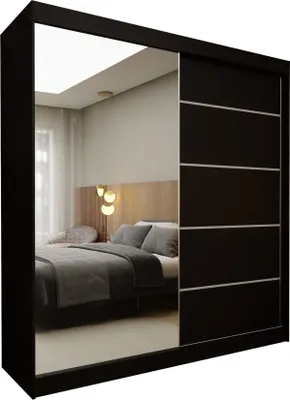Produktbild von Masseno Schiebetürenschrank MIRELLA 200 cm Kleiderschrank Schlafzimmer Schrank 2-türig mit Spiegel Schwarz