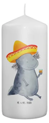 Produktbild von Mr. & Mrs. Panda Kerze Axolotl Tequila 15 x 7 cm - Weiß - Geschenk, Erinnerungskerze, Zitrone, Bedruckte, Motivation, Party, Stumpenkerze, Blockkerze, Sombrero, trinken