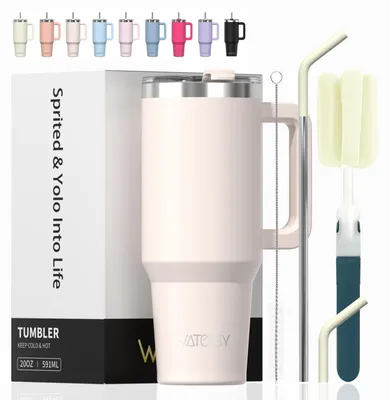 Image de Solidchoice - Gobelet isotherme en acier inoxydable de 591 ml avec poignée et paille