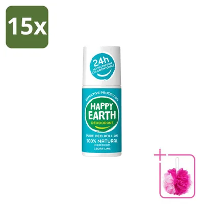 Produktbild von 15 x Happy Earth Deodorant Roll-On Cedar Lime 100% Natürlich 75 ml - Sparpackung - 15 Stücke
