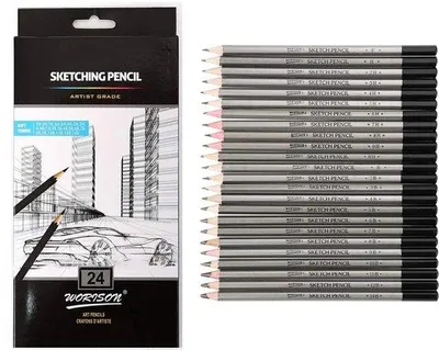 Produktbild von Professionelle Zeichenstifte-Set 24er - Hexagonal - Unzerbrechlich - Glatter Graphit - Ideal für Zeichnen/Entwerfen