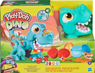 The image shows the packaging of a Play-Doh Dino Crew Crunchin' T-Rex toy set.