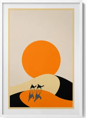 Produktbild von Illustration einer Wüstendurchquerung– Wandbild mit Rahmen – Gerahmtes Bild  – Wanddekoration – 70x100 cm –  Weiß Rahmen