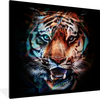 Produktbild von MuchoWow® MuchoWow® Gerahmtes Poster Tiger - Farben - Tier 40x40 cm - Poster mit zchwarzem Bilderrahmen - Mit Rahmen - Wanddekoration Schlafzimmer