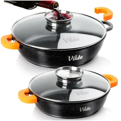 Produktbild von Vilde | Pfannenset - 4 teilig - Antihaftbeschichtet - Induktion - Tiefe Bratpfannen mit Deckel - 2,1 / 3,3 L