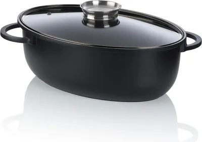 Image de Poêle ovale - Cocotte - Idéale pour les plats mijotés - Revêtement en céramique - 8 litres - Noire