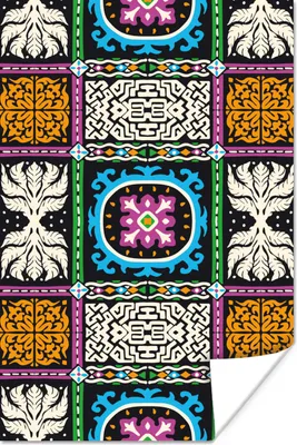 Produktbild von MuchoWow® Poster Muster - Ornament - Abstrakt - Blau - Rosa 80x120 cm - Papierdruck