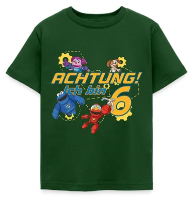 Produktbild von Spreadshirt Mecha Builders Team Achtung Ich Bin 6 Jahre Alt Kinderkunst Kinder T-Shirt, 122/128 (7-8 Jahre), Forstgrün