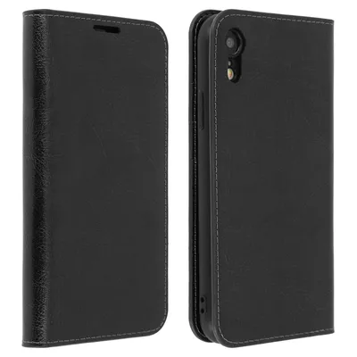 Obrázek produktu pro Avizar, pouzdro typu "flip-cover" z pravé kůže ve stylu peněženky pro Apple iPhone XR, barva černá