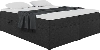 Produktbild von MEBLINI Boxspringbett mit Bettkasten - Gepolstert Doppelbett mit Matratze und Topper - Polsterbett mit Stauraum - Bett ohne Kopfteil - Stauraumbett - LIONEL - 180x200 - H4/Schwarz Webstoff
