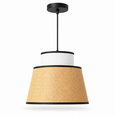 Image de Suspension Alpinaluz NARA en rotin et tissu, lampe suspendue de style bohème E27, abat-jour en fibres naturelles avec insert en tissu blanc, Ø 40 cm