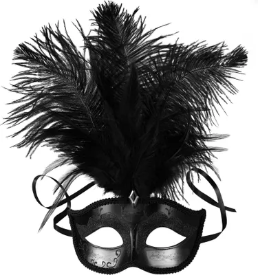Produktbild von Venezianische Maske mit Federn - schwarz
